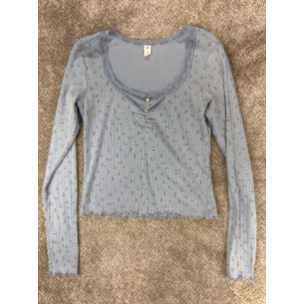 Cottagecore Y2K Coquette Women Floral Lace Trim Long Sleeve Top Lettuce Edge L